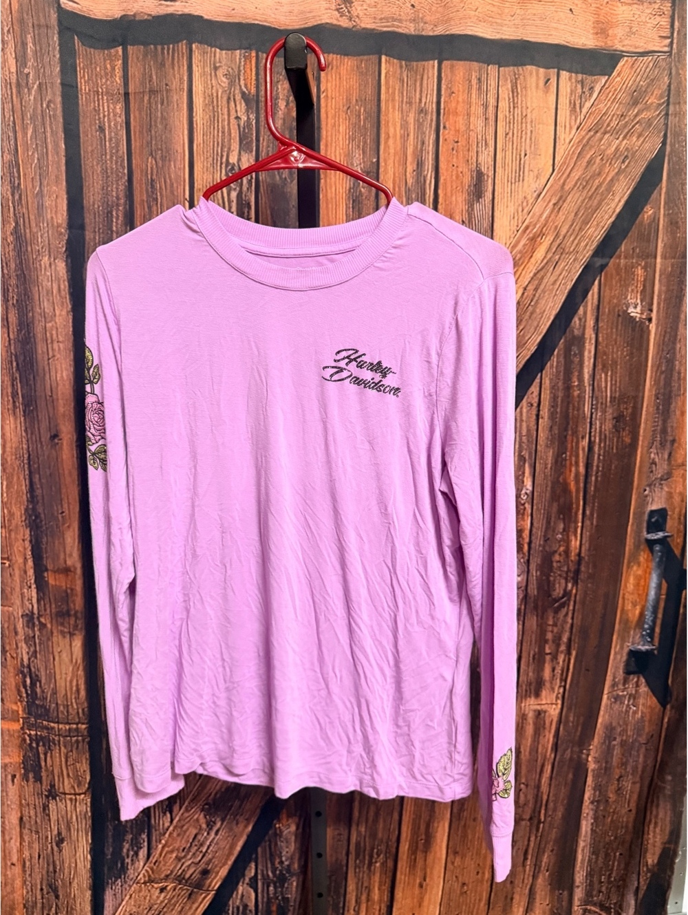 Y2K Harley-Davidson Women's Long Sleeve T-Shirt with Floral Design, Size Large
